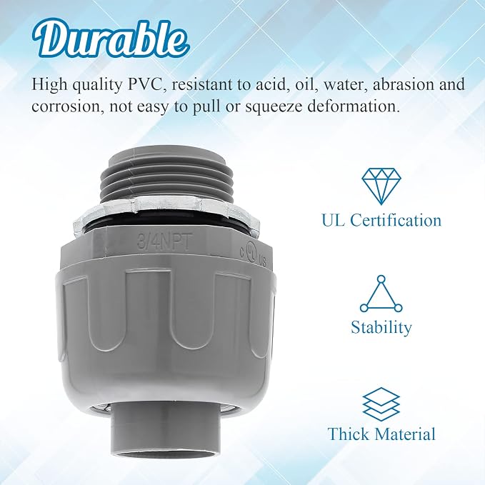 6Pcs 3/4 Inch NPT Liquid Tight Connector | Nonmetallic Straight, Electrical - Image 3