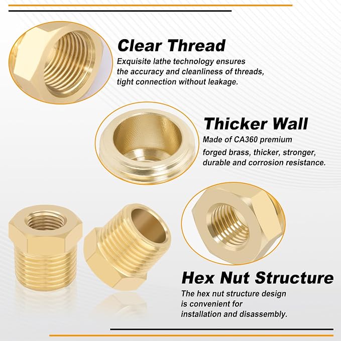 KOOTANS 4pcs Heavy Duty 3/8 NPT Male Thread to 1/8 NPT Female Thread Brass - Image 3