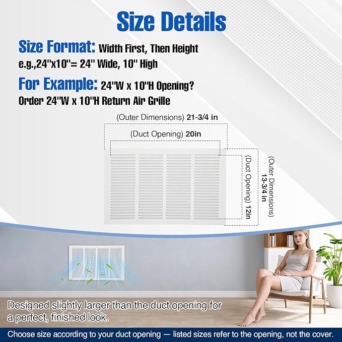 Fancat 20x12 Duct Opening | Steel Return Air Grille | Vent Cover Grill - Image 4