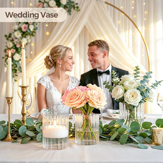 ComSaf Small Glass Cylinder Vases 6 Pcs 3.9 Inch, Home Accent, Wedding Decor - Image 5