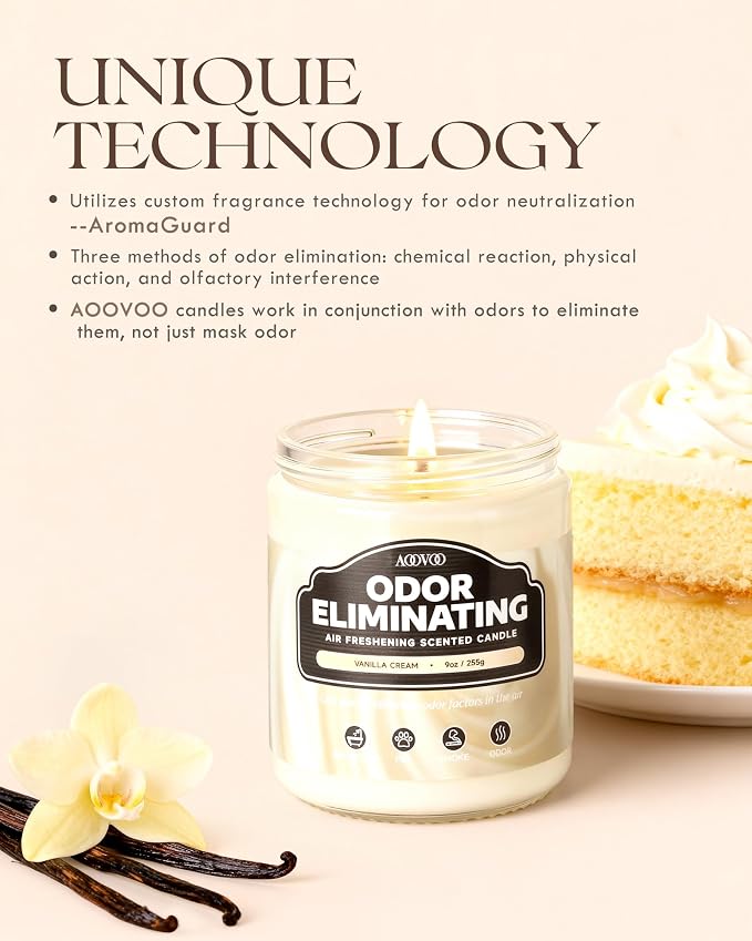AOOVOO Vanilla Cream Odor Eliminating Candle - 9 oz Soy Candles - Image 2
