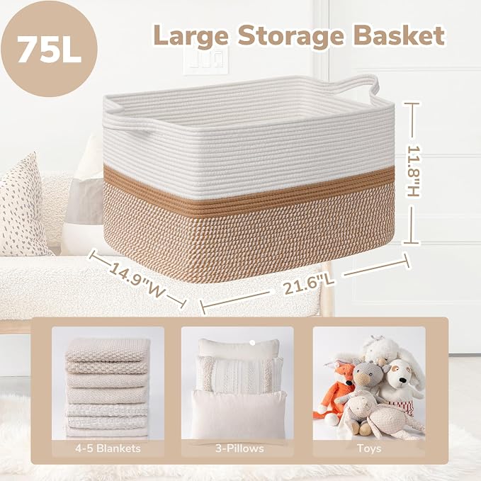 Goodpick Large Woven Rope Blanket Basket, Living Room, Bedroom & Nursery - Image 3