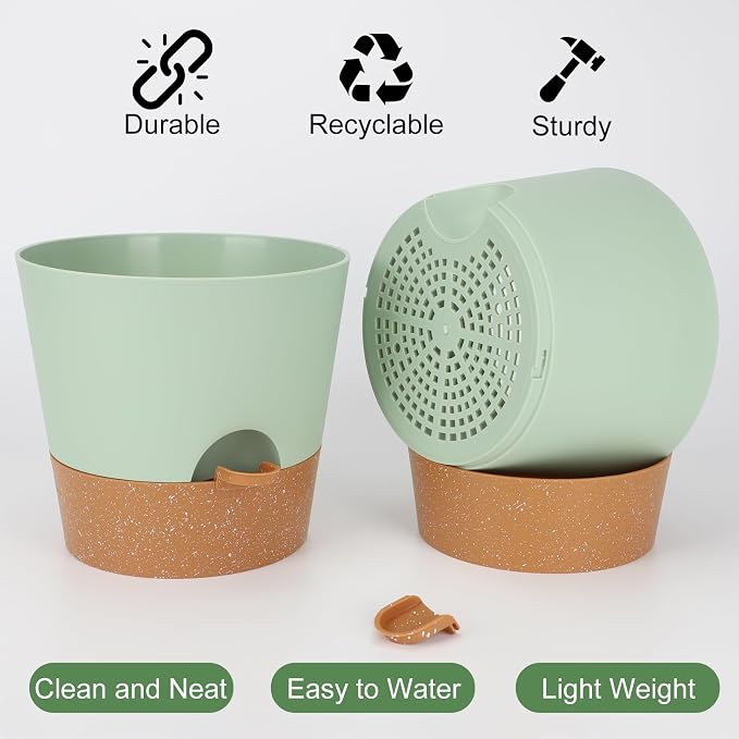 YNNICO 10-Inch Plant Pots, Self-Watering Planters - Image 3