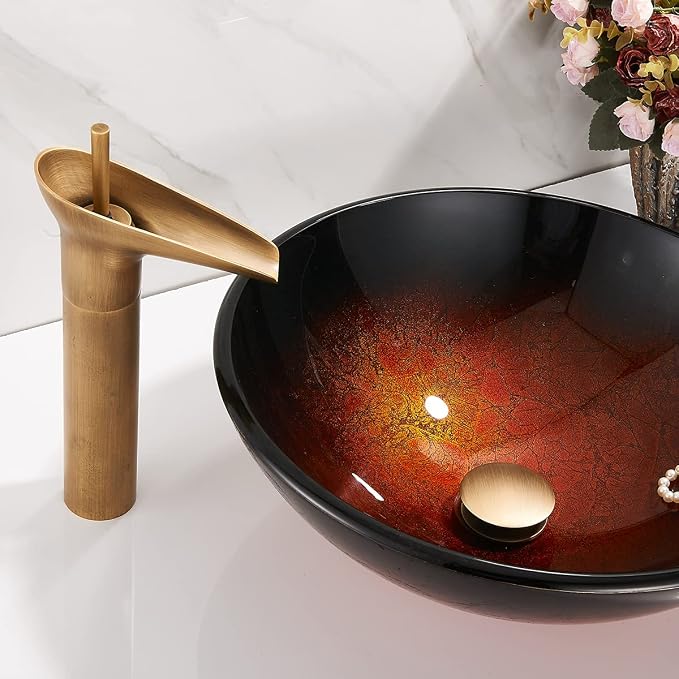 REGALMIX Antique Brass Pop Up Bathroom Vessel Sink Drain Stopper, Built-in - Image 6