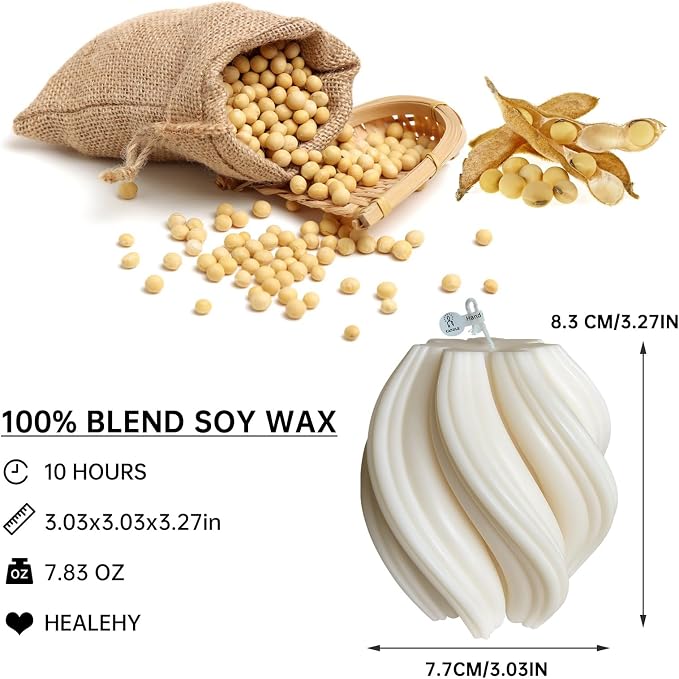 Spiral Swirl Candle Beautiful Handmade Pillar Scented Soy Wax, home decor - Image 3
