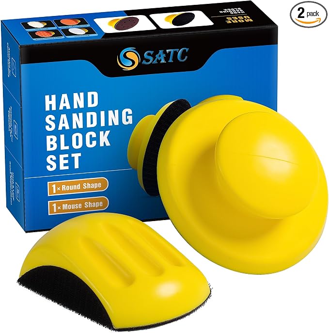 Sanding Blocks 5 Inch Hook and Loop Sanding Block 2 PCS Round and Mouse Hand by SSATC