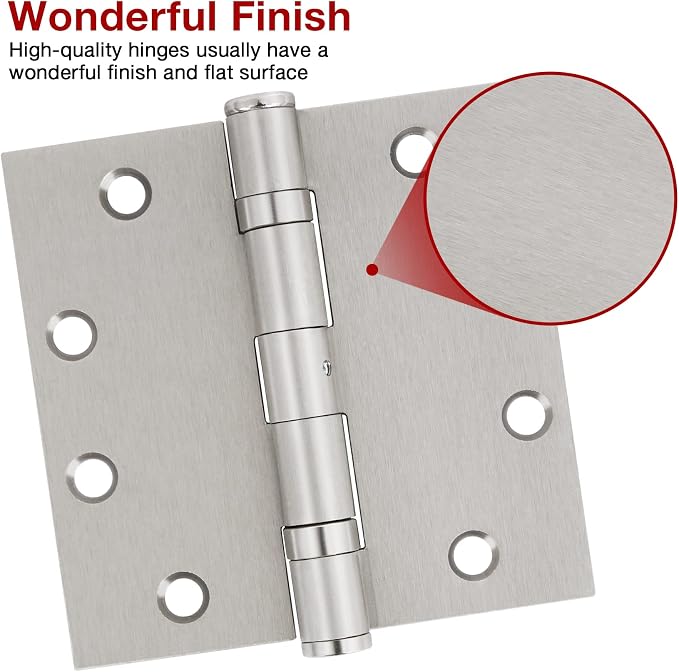 TDCHINGES Heavy Duty Door Hinges Brushed Nickel 4.5 Inch x 4 1/2" Square | 3 - Image 3