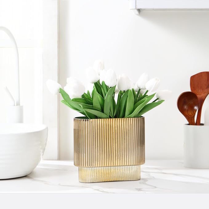 Ribbed Vase, Modern Vases for Living Room, Dining Table, 7 Inch - Image 4