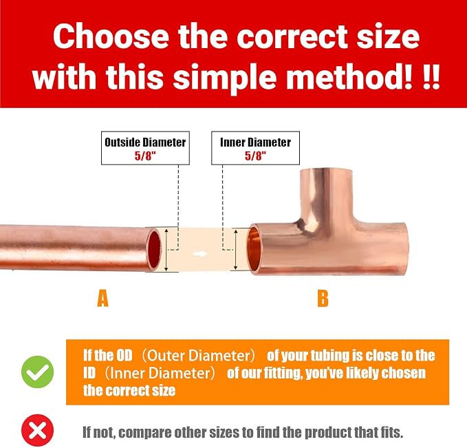 5/8" Copper Tee, Copper Three-Way Fitting Welding Joint, Sweat Solder Connection - Image 3