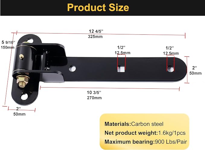 13" Heavy Duty Strap Gate Hinges, 900LBS Load Capacity, Thickened Solid Steel | - Image 3