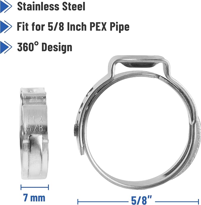 Bates- PEX Cinch Clamp Rings, 50 Pack, Stainless Steel, Pex Clamps, Pex Rings - Image 3
