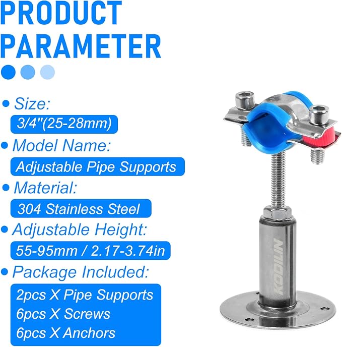 2PCS Upgraded Wall Mount Ceiling Mount Pipe Supports, 304 Stainless Steel Wall - Image 5