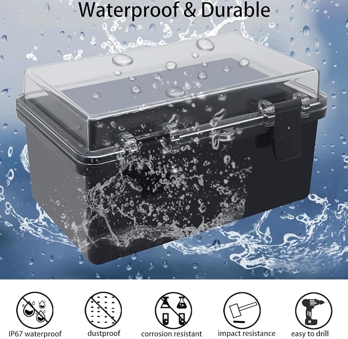 Junction Box, Hinged Black Clear Cover IP67 Waterproof ABS Project Box - Image 2