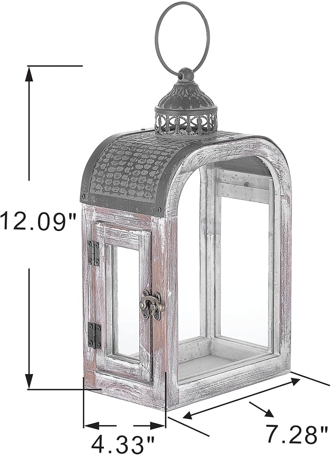 11" High Farmhouse Decorative Lanterns Set, Glass and Metal, Distressed White - Image 2