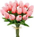 Mandy's 20pcs Artificial Coral Pink Tulips | 13.5 Inch Lifelike PU Tulips Faux by Mandys