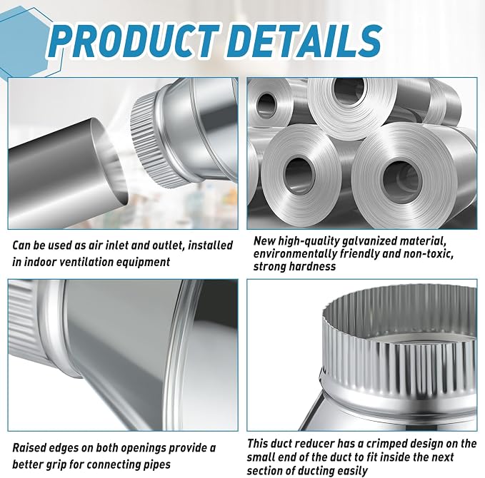 1 Pcs 5 Inch to 4 Inch Duct Reducer Increaser | Galvanized Steel Air Duct - Image 3