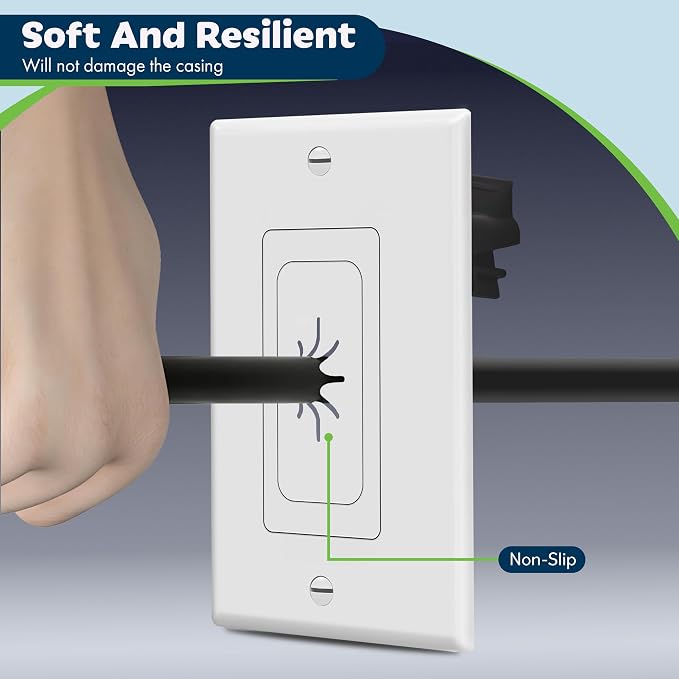 TOPGREENER 1-Gang Flexible Rubber Cable Pass-Through Wall Plate, home theaters. - Image 2