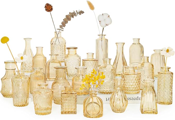 SUPMIND Glass Bud Vases Set of 24, Small Gold Amber Flower Vases in Bulk | Mini by SUPMIND