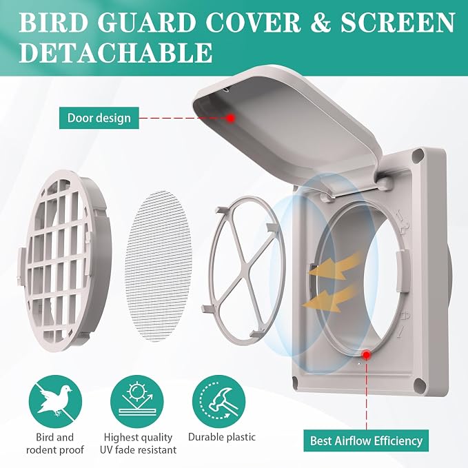 Dryer Vent Cover Outside 4 inch, Magnetic Door Design, Durable Airflow Vent - Image 3