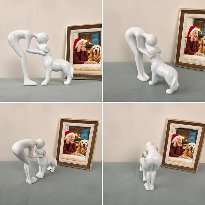 Abstract Person and Dog Sculpture Head-to-Head Figurine White | abstract - Image 7