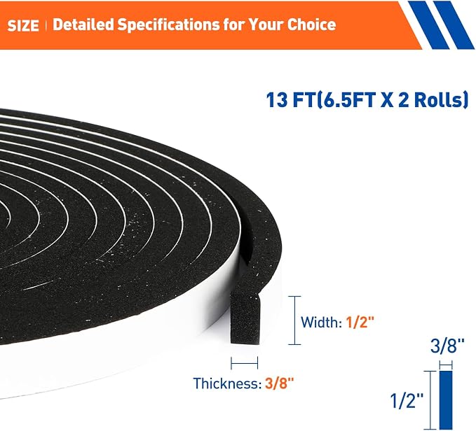 MAGZO 1/2in Wide X 3/8in Thick Foam Gasket Tape | Closed Cell CR Neoprene Door - Image 2