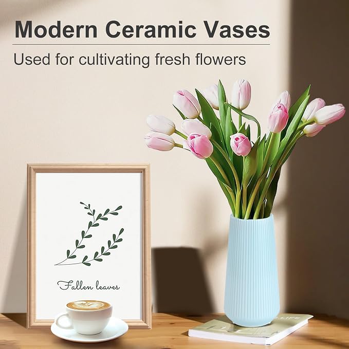 Blue Ceramic Vase, GUKJOB Small Cute Flower Vase - Image 2