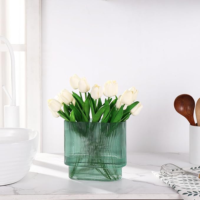 Ribbed Glass Vase, Fluted Short Vases - Image 2