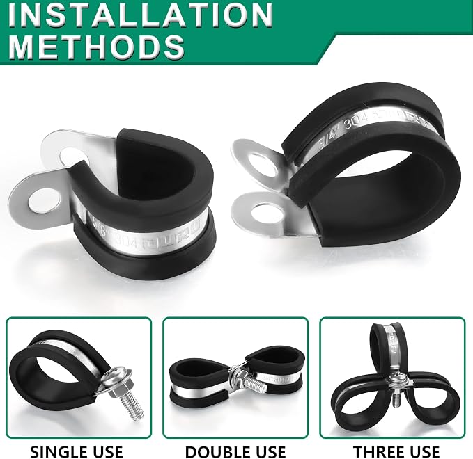 OURU 1/4 Inch Cable Clamps, Rubber Coated Insulated Clamps, 6mm | 304 Stainless - Image 4