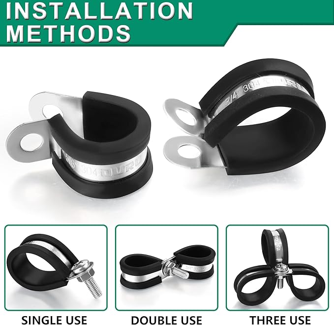 OURU 10pcs 2 Inch Stainless Steel Cable Clamps, Rubber Coated Cushioned - Image 4
