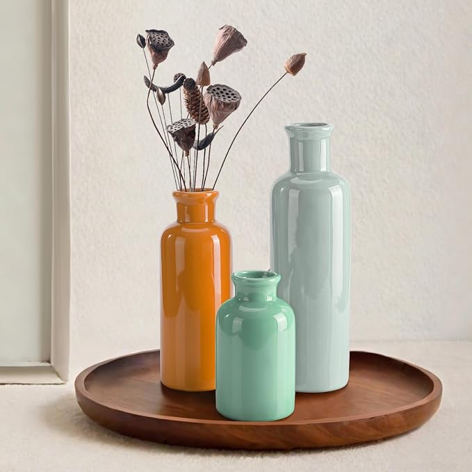 Small Ceramic Vase Set of 3, Boho Modern Flower Vase Room Decor, Farmhouse Decor - Image 7