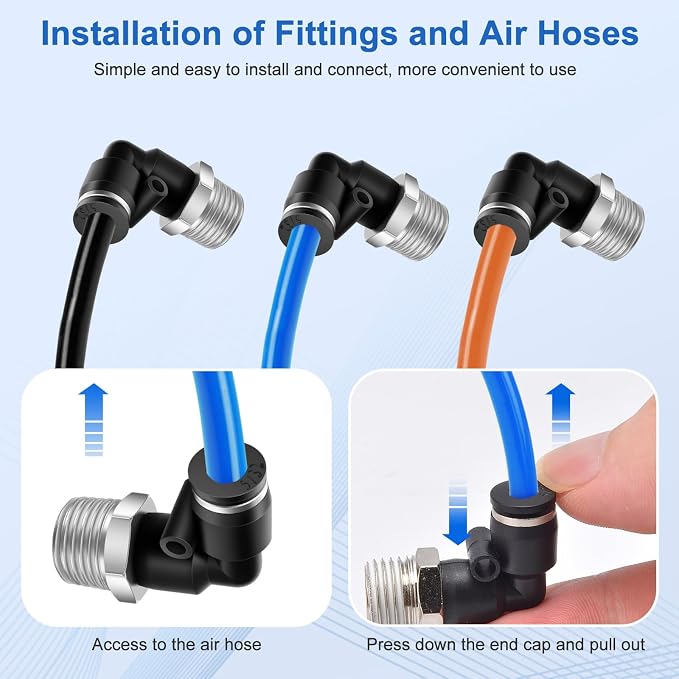 CNAODUN 12 Pcs Push to Connect Fittings 5/32 Inch Tube OD x 1/4 Inch NPT Thread - Image 5