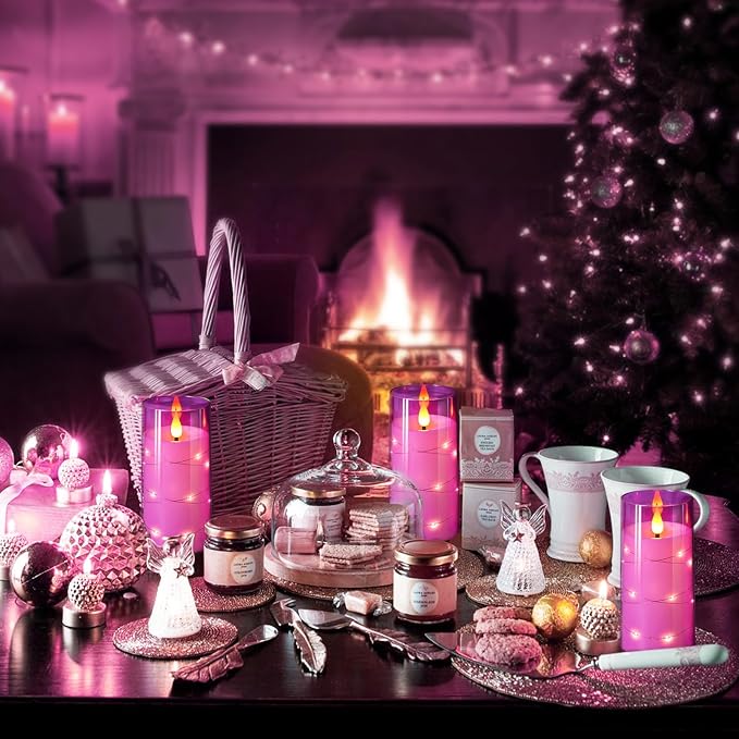 NURADA Flickering Flameless Candles: Built-in Star String Lights 3D Wick - Image 4