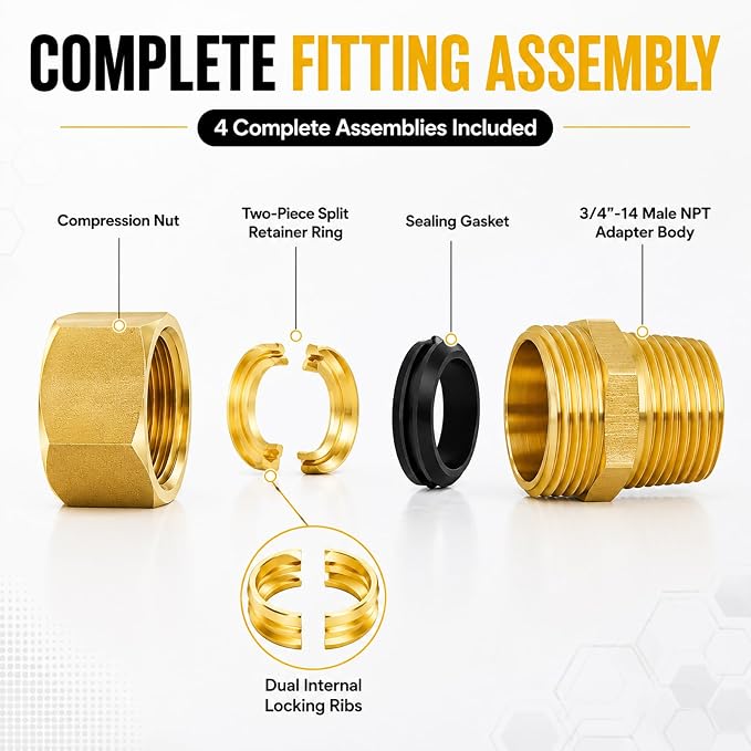 4 Pack 3/4" Male NPT Brass Fittings - Image 2