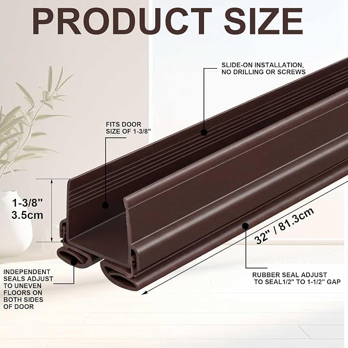 Yaocom 2 Strip 32" Vinyl U Shape Door Bottom Seal Slide on Door Sweep Brown | - Image 2