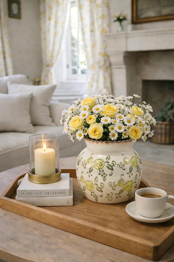 SIDUCAL Ceramic Yellow Rose Floral Vase - Image 5