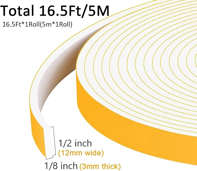 Thin Foam Weather Stripping for Windows and Small Gaps, 1/2x1/8in | Strong - Image 5