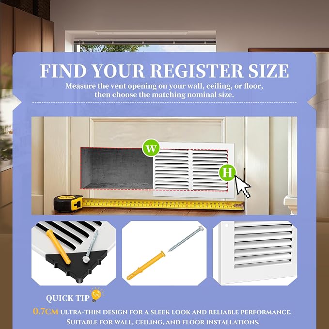 Fancat 24"W x 8"H Return Air Grille, Steel HVAC Return Air Vent Cover - Image 3