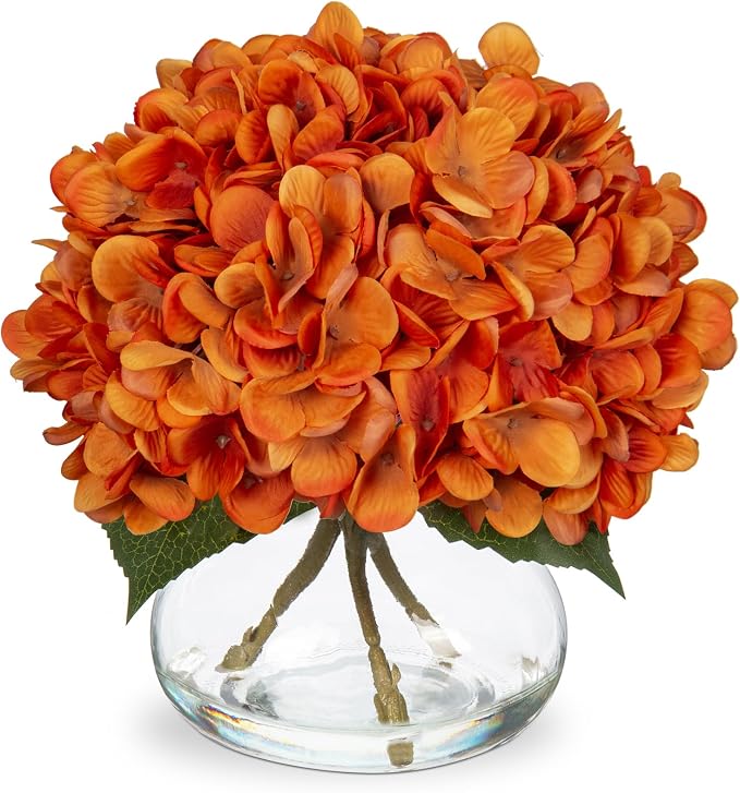 Hollyone Orange Fall Hydrangea Artificial Flowers by Hollyone