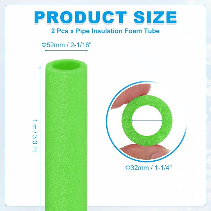 PATIKIL Pipe Insulation Foam Tube Foam Pipe Tubing Covers Green 2Pcs | 1-1/4" - Image 2