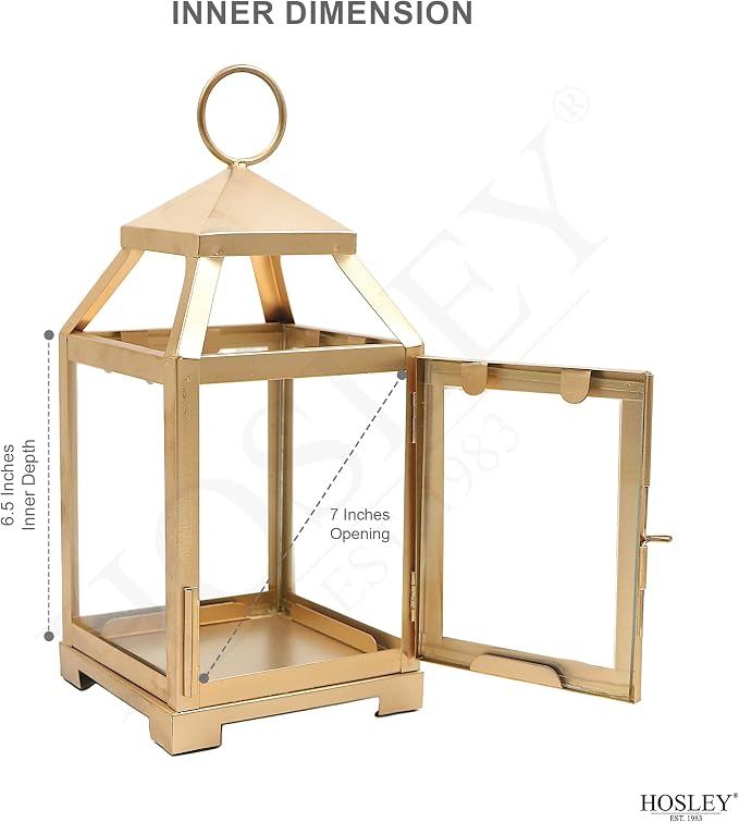 Hosley 12 Inch High Clear Glass and Iron Classic Style Lantern Ideal Gift - Image 4