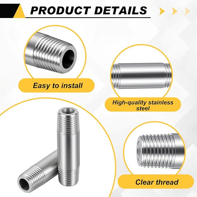 4 Pcs 304 Stainless Steel Pipe Fittings 1/4" NPT x 1/4" NPT Male Threaded 2" - Image 3