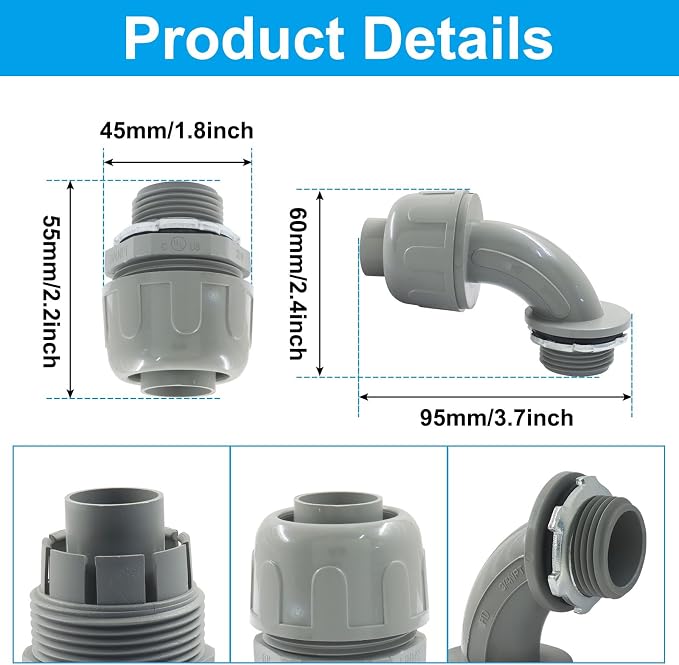10Pcs 3/4 Inch NPT Liquid Tight Connector | Nonmetallic Electrical Conduit - Image 3