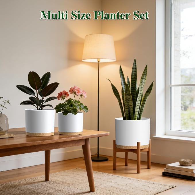 Plant Pots, 10/9/8 Inch 3 Pack Cylindrical Flower Pots - Image 4