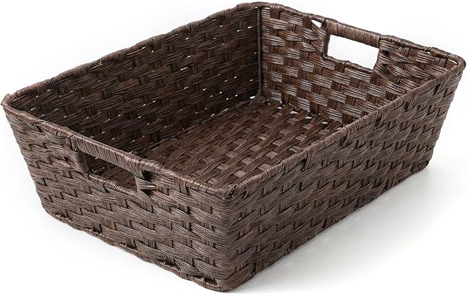 Large 2-Pack Plastic Wicker Storage Baskets, Living Room, Shelf Organization - Image 9