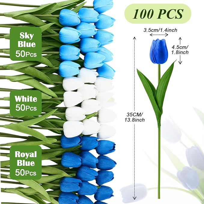 Janinka 150pcs Artificial Tulip Flowers Fake PU Tulips Faux Latex Bouquet - Image 2