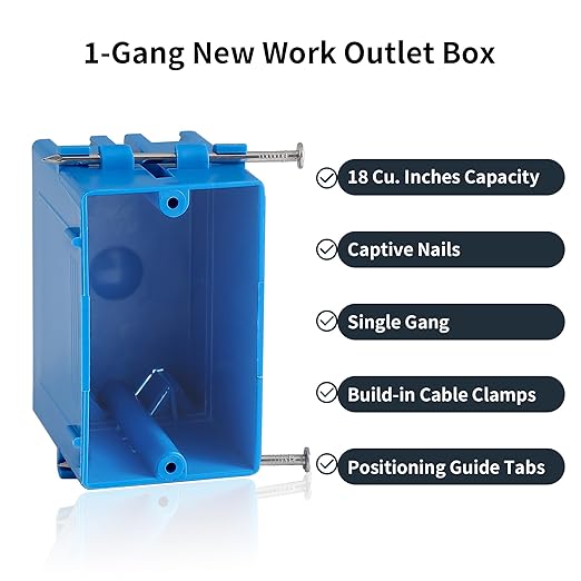 10-Pack New Work Box 1 Gang, New Work Electrical Nail Outlet Box, 18 cu. in | - Image 2