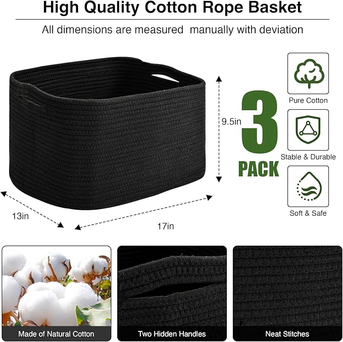 ICERZCZ Large Storage Baskets for Organizing Shelves, Woven Cotton Rope Bins - Image 3