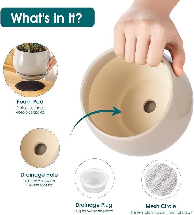 vancasso 3-Pack Ceramic Plant Pots, 3.7/4.8/6.2 Inch Indoor Planters - Image 3