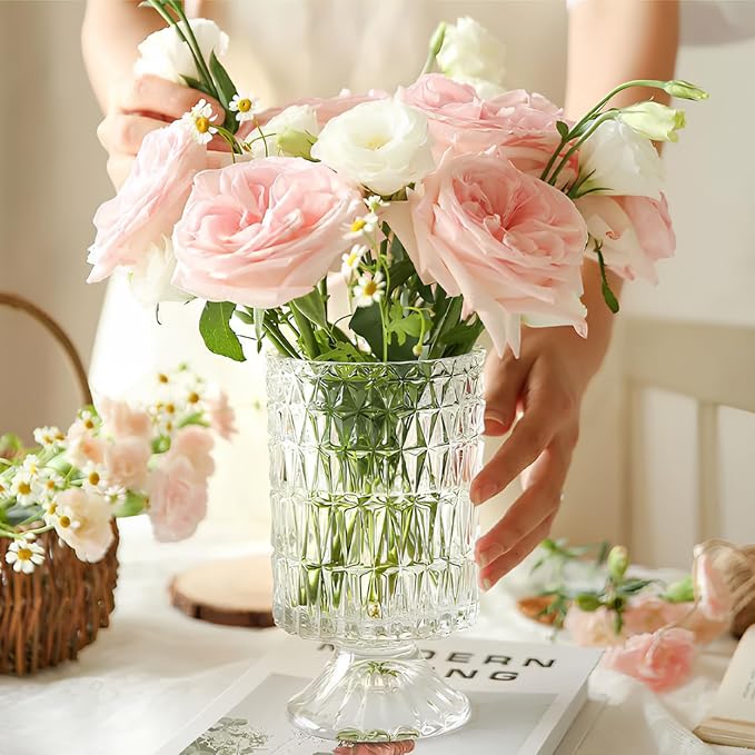Goaste 3 Pack Embossed Big Base Vase, Hydroponic Green Plant Vases, Transparent - Image 8