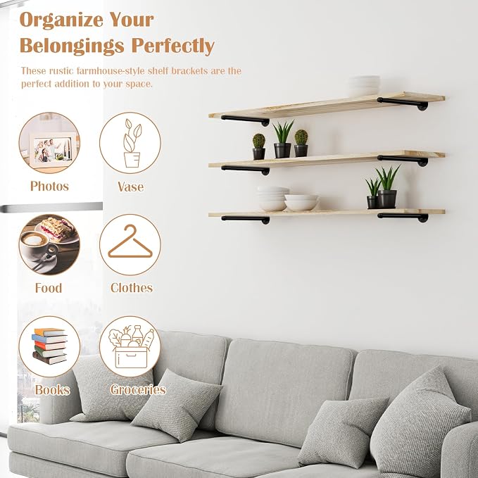 6 Pack Pipe Shelf Bracket 12 Inch Floating Shelving Bracket | Industrial - Image 4